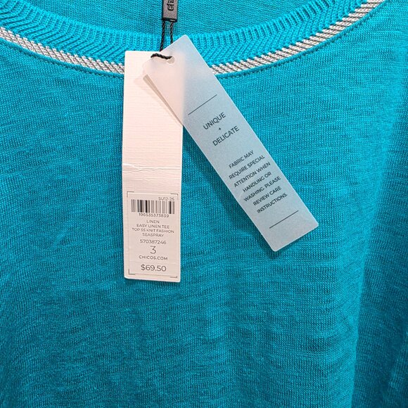 New With Tags Chico's Seaspray Linen Tee size 3 - Picture 2 of 4